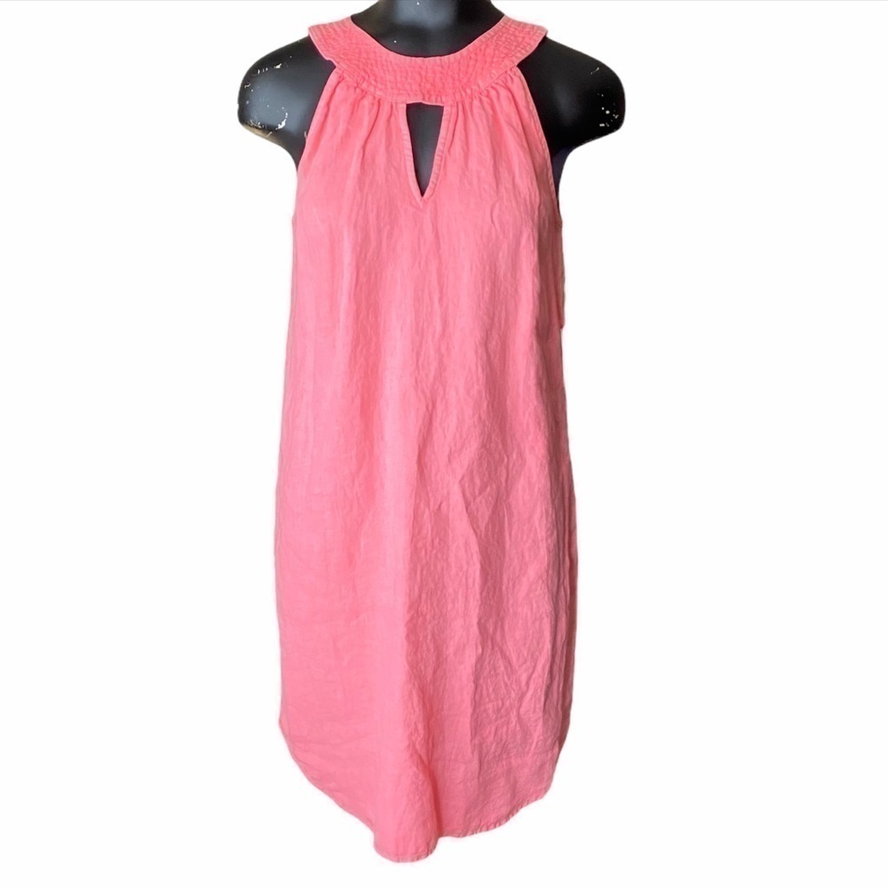 C&C California Coral Pink Linen Cleo Collar Dress NEW